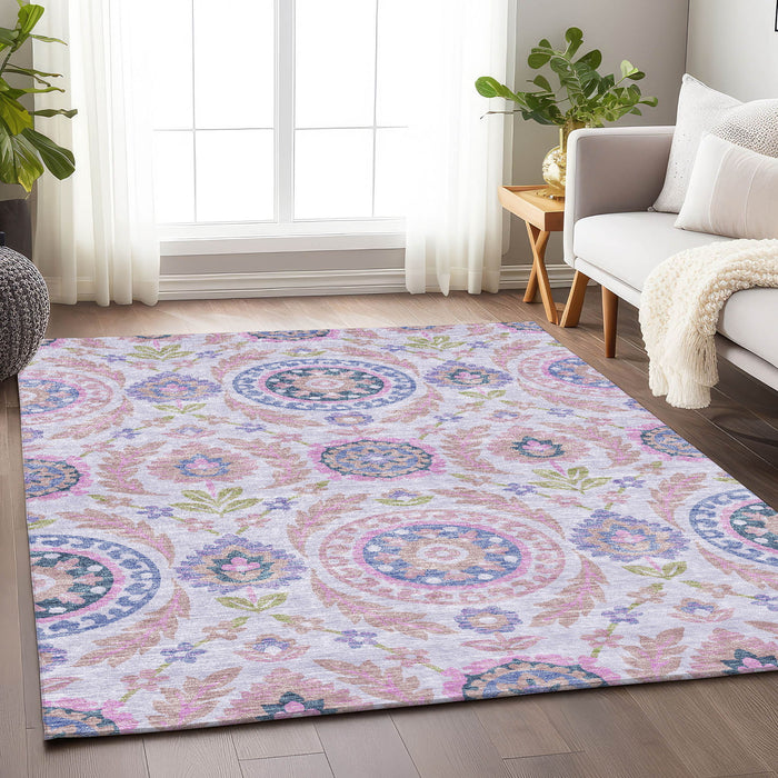 9' X 12' Transitional Floral Washable Area Rug With UV Protection - Blush