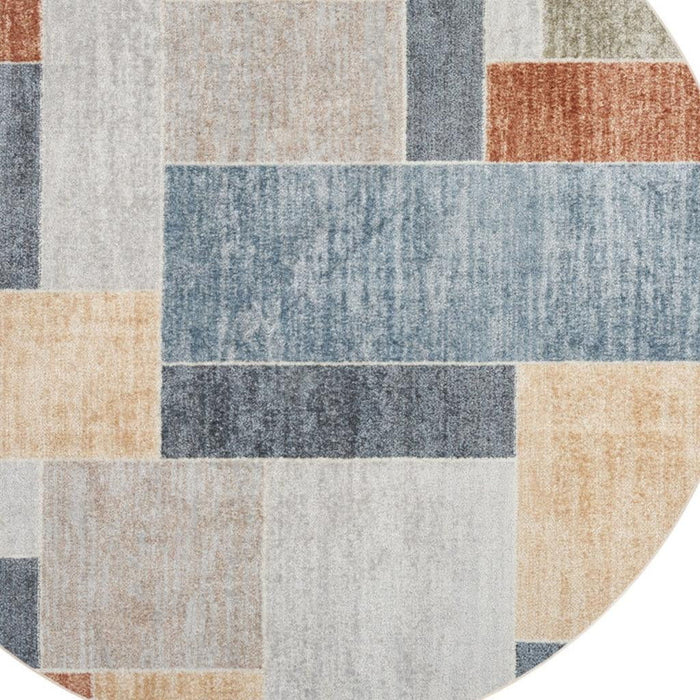5' Geometric Round Rug (573819) - Blue / Brown / Tan