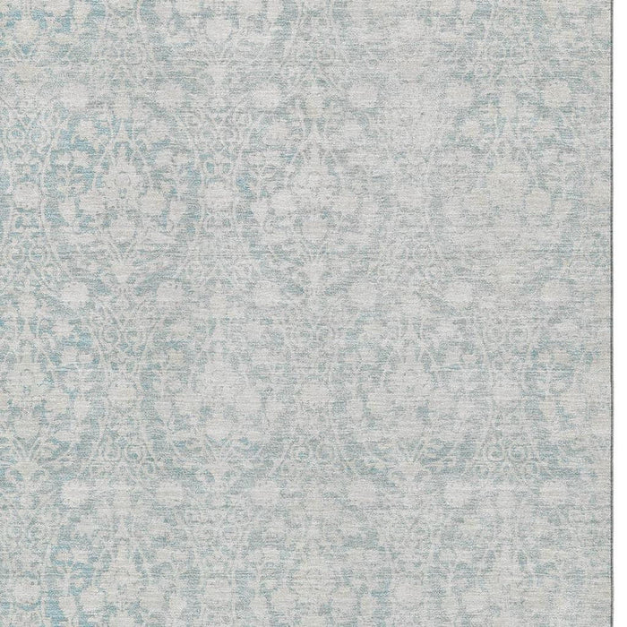 10' X 14' Damask Washable Area Rug With UV Protection (692070) - Aqua / Ivory