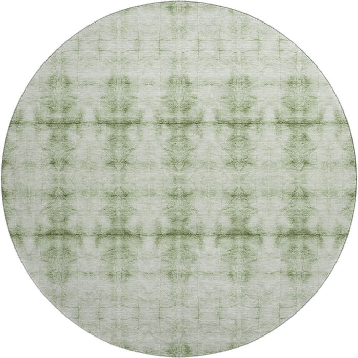 8' Geometric Washable Round Rug With UV Protection - Sage And Ivory