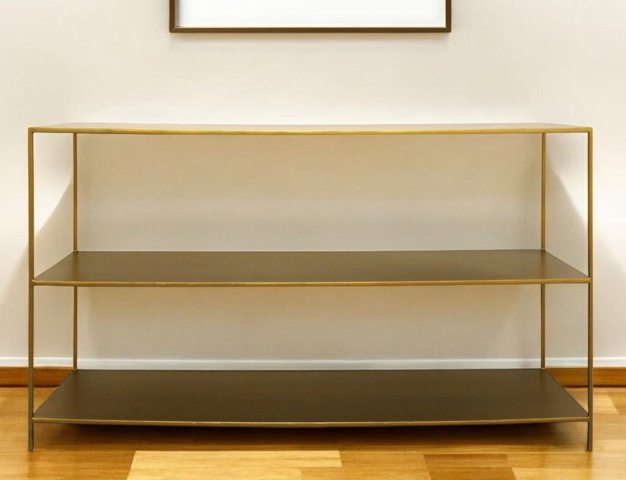 Iron Console Table With Shelves - Brass