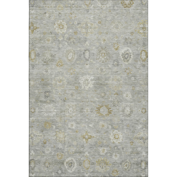 10' X 14' Damask Washable Area Rug With UV Protection (700817) - Gray / Gold / Ivory