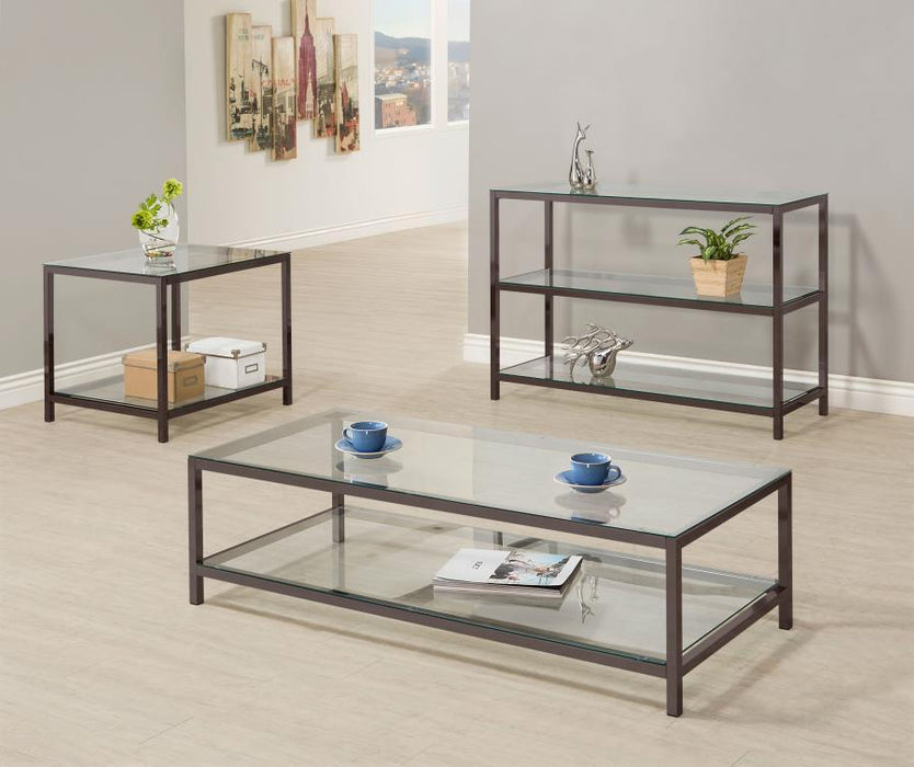 Trini - Sofa Table With Glass Shelf - Black Nickel