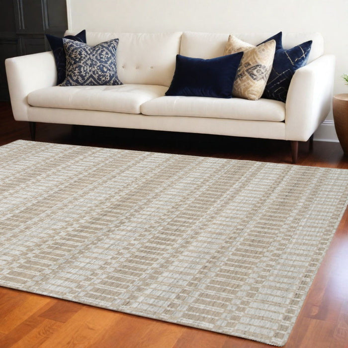 10' x 14' Geometric Hand Woven Area Rug - Tan And Ivory