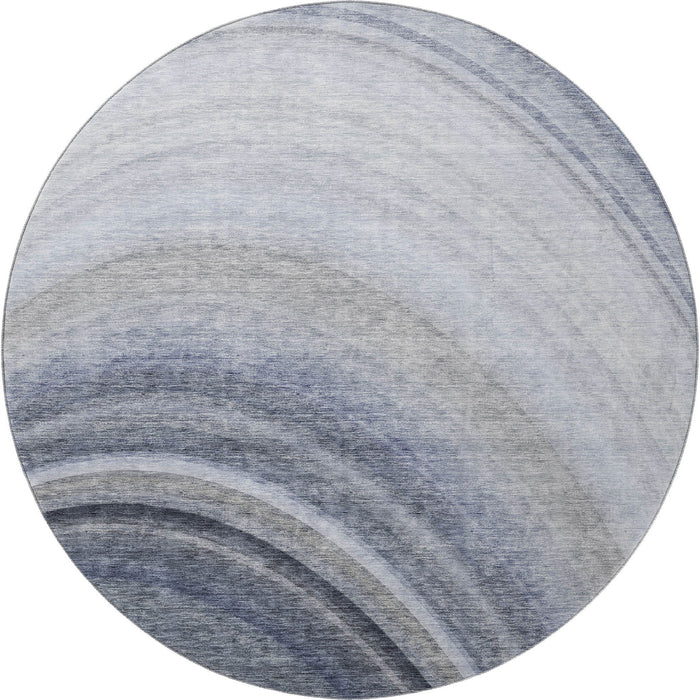 8' Ombre Washable Round Rug With UV Protection (650299) - Blue / Ivory / Gray