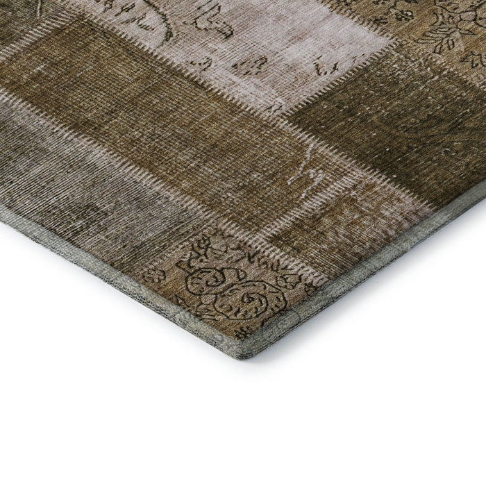10' X 14' Patchwork Washable Area Rug With UV Protection (652929) - Brown / Ivory