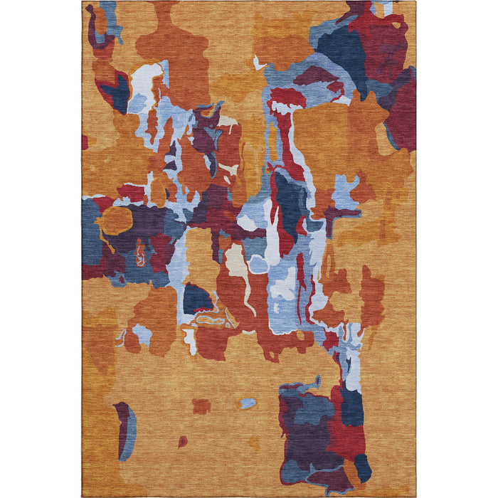 10' X 14' Abstract Washable Area Rug With UV Protection (680705) - Copper / Blue / Orange