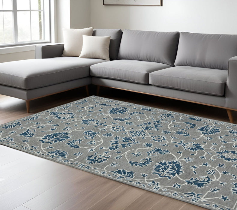 8' X 10' Traditional Wool Floral Medallion Hand Hooked Area Rug - Gray