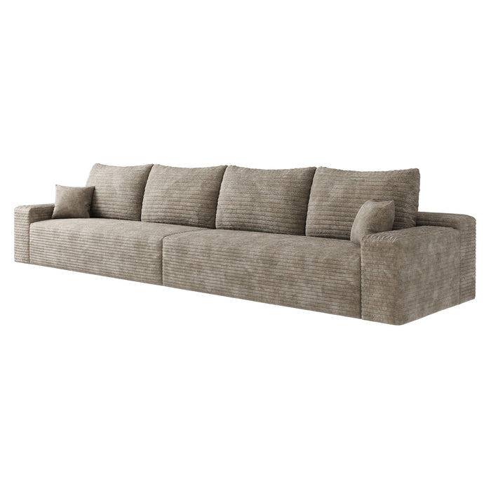 140" Corduroy Modular Compression Foam Sofa With Toss Pillows - Camel
