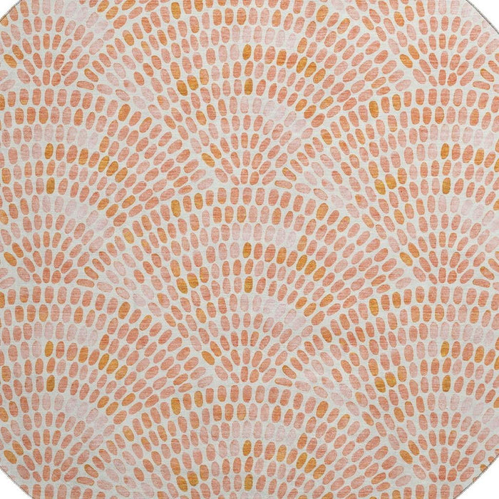 8' Geometric Washable Round Rug With UV Protection (645837) - Peach / Ivory