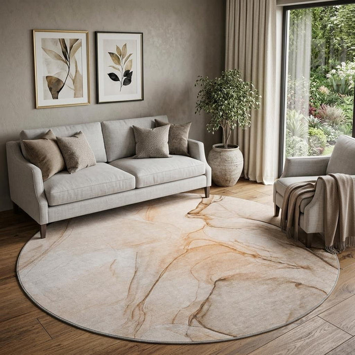 8' Abstract Washable Round Rug With UV Protection (646635) - Orange / Ivory