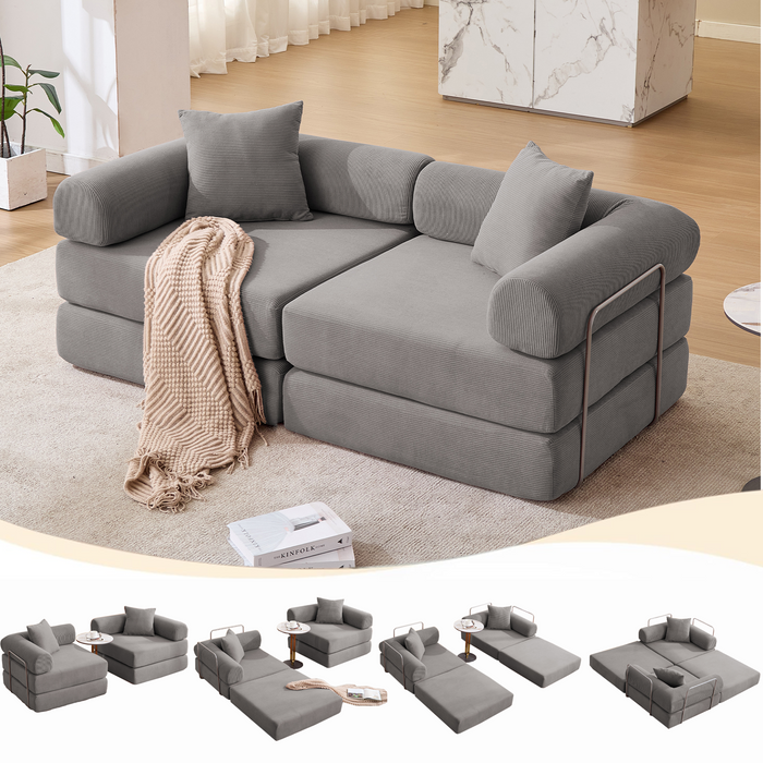 [NEW ARRIVED] [VIDEO PROVIDED]Modular  Sofa Bed for Apartment,Convertible Sofa Bed,Fixed-Shape Frame & Removable Armrests,Folding Mattress sofa for Small Spaces ,No Assembly ,Corduroy,Dark gray