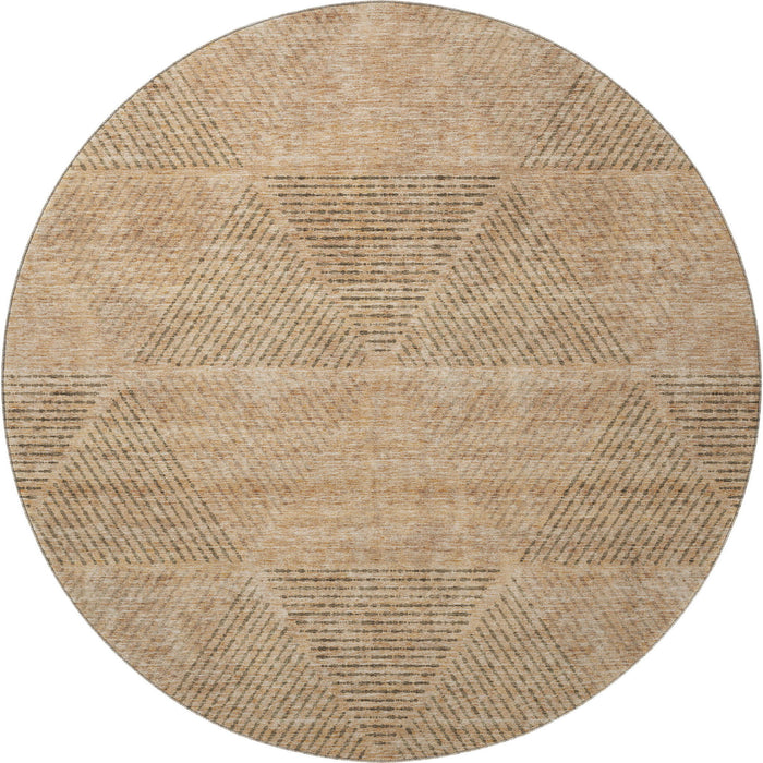 8' Geometric Washable Round Rug With UV Protection - Copper And Brown