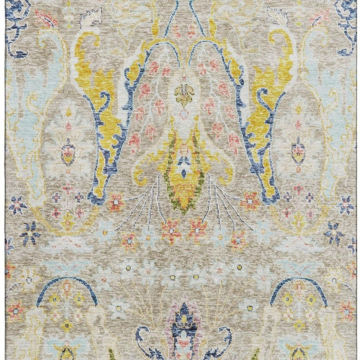 10' X 14' Floral Washable Area Rug With UV Protection (708475) - Beige / Blue / Gold