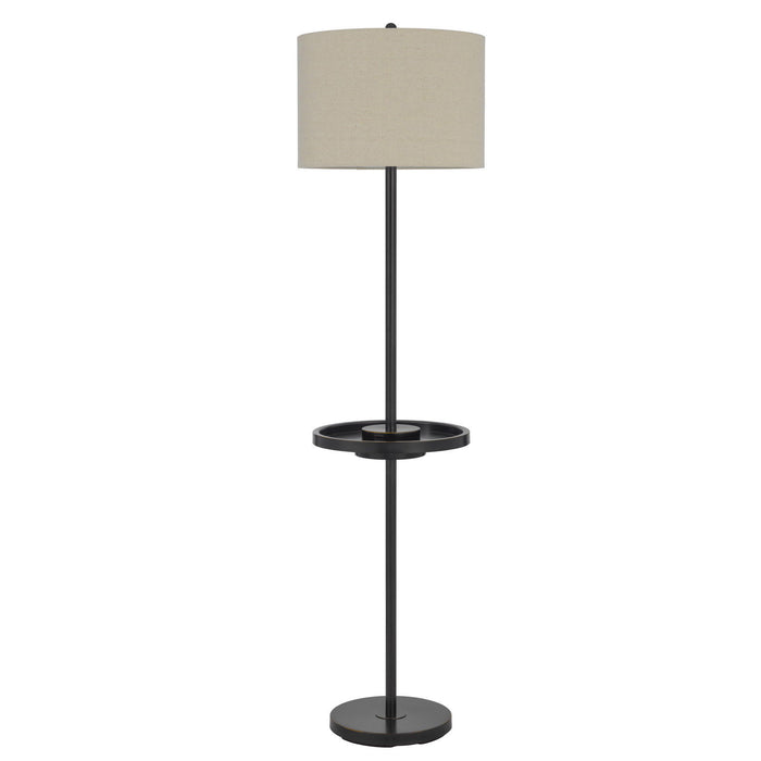 Tray Table Floor Lamp With Beige Drum Shade - Bronze