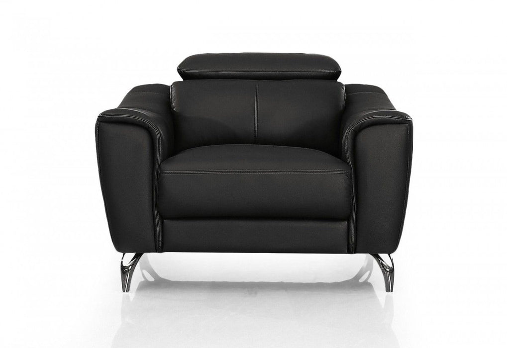 42" Genuine Leather And Silver Solid Color Lounge Chair - Black