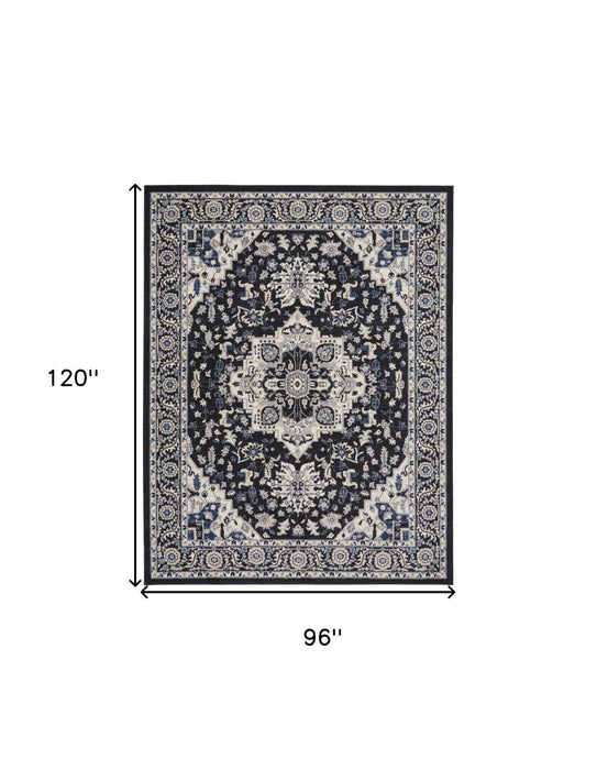8' X 10' Floral Area Rug (551073) - Black / Ivory