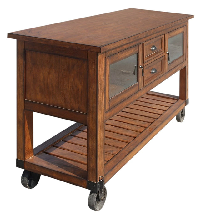 58" Rustic Rolling Kitchen Cart With Storage - Dark Brown