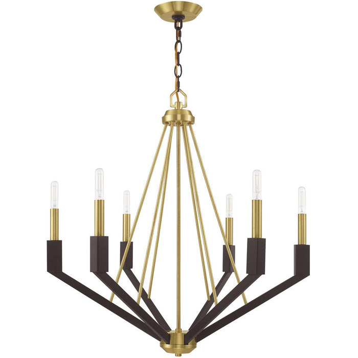 27" Six Light Dimmable Chandelier With Shades - Bronze
