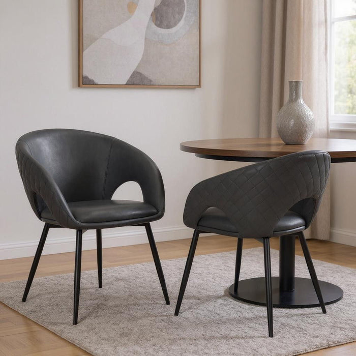 Upholstered Faux Leather Dining Arm Chairs (Set of 2) - Dark Gray