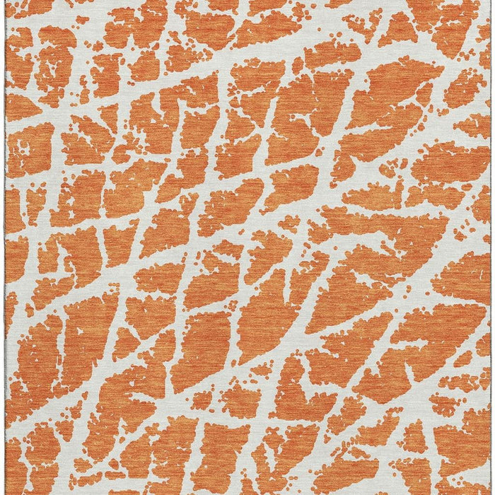 10' X 14' Abstract Washable Area Rug With UV Protection (646566) - Orange / Ivory
