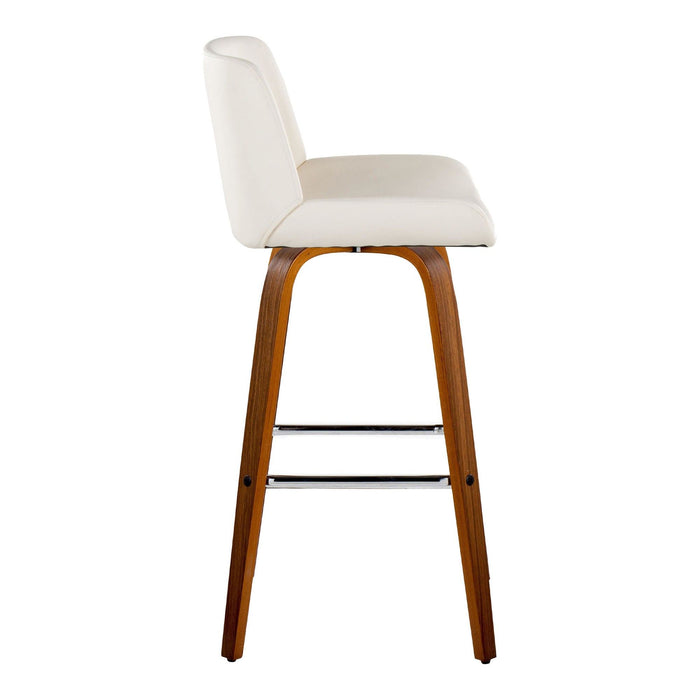 Santi - 30" Fixed-Height Barstool With Swivel And Square Chrome Metal Footrest (Set of 2) - Walnut Wood