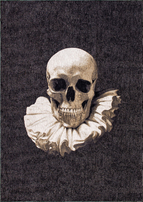 9' x 13' Funky Skull Non Skid Area Rug - Black And White