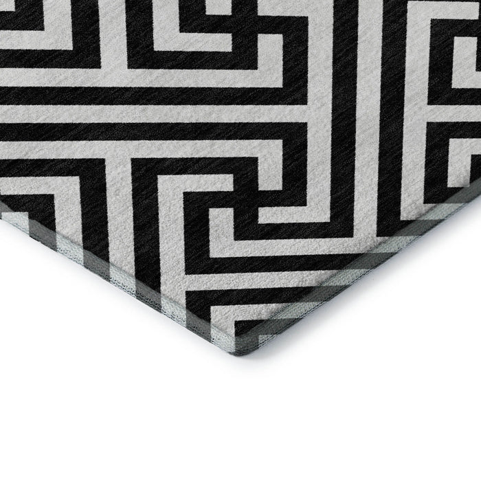 14' X 10' Geometric Washable Area Rug With UV Protection - Black And Ivory