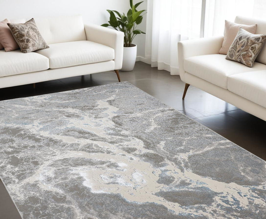 10' x 13' Abstract Power Loom Polypropylene and Polyester Blend Area Rug - Gray And Ivory