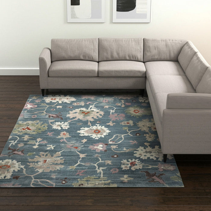 9' X 12' Abstract Distressed Polypropylene Area Rug - Blue