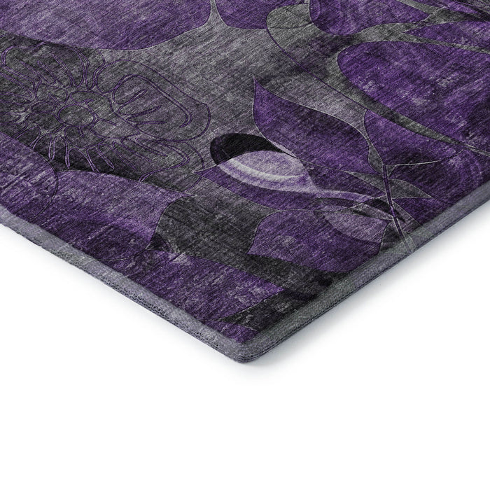 9' X 12' Abstract Distressed Washable Area Rug With UV Protection (648999) - Purple / Ivory