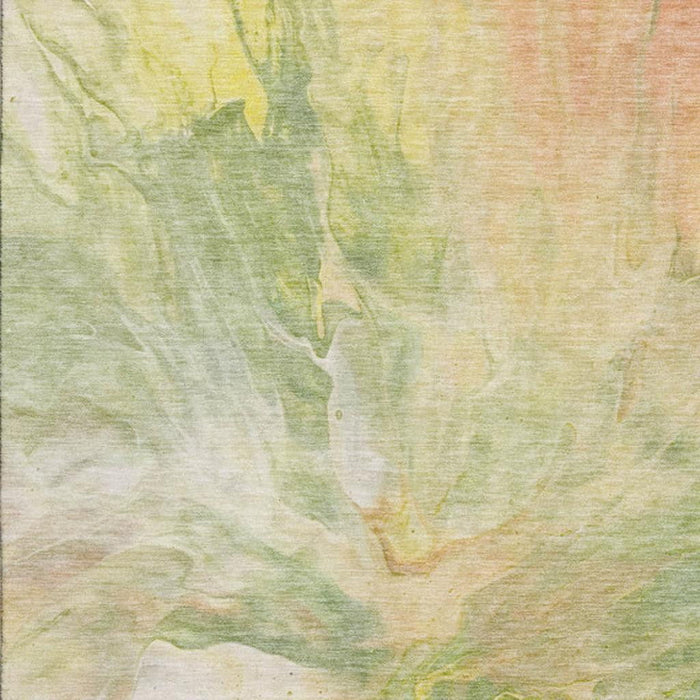 8' X 10' Abstract Washable Area Rug With UV Protection (653486) - Green / Peach / Yellow