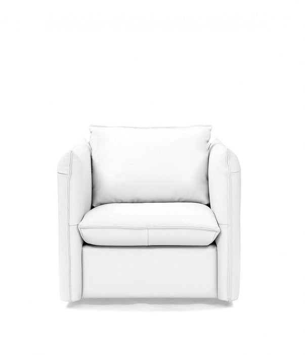 Genuine Leather And Silver Swivel Accent Chair - White
