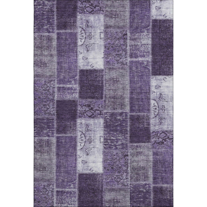10' X 14' Patchwork Washable Area Rug With UV Protection (652953) - Purple / Ivory