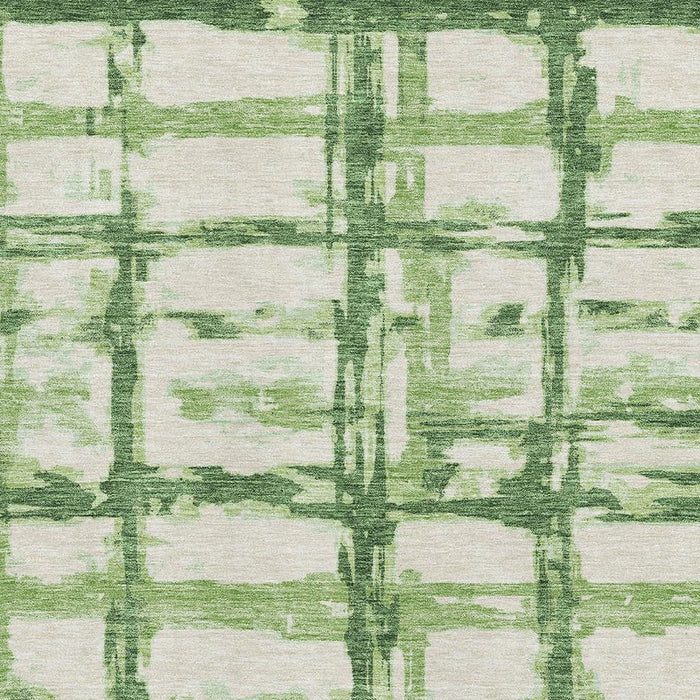 8' X 10' Striped Washable Area Rug Polyester With UV Protection - Green And Ivory
