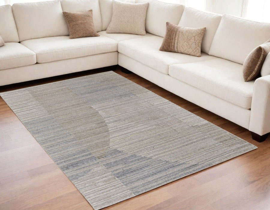 5' x 8' Abstract Hand Woven Worn Faded Area Rug - Tan And Blue