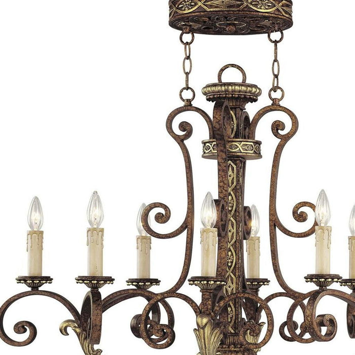 36" Eight Light Metal Dimmable Chandelier With Shades - Bronze