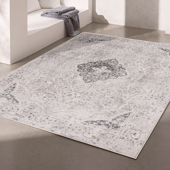 9' x 12' Oriental Washable Non Skid Area Rug - Gray