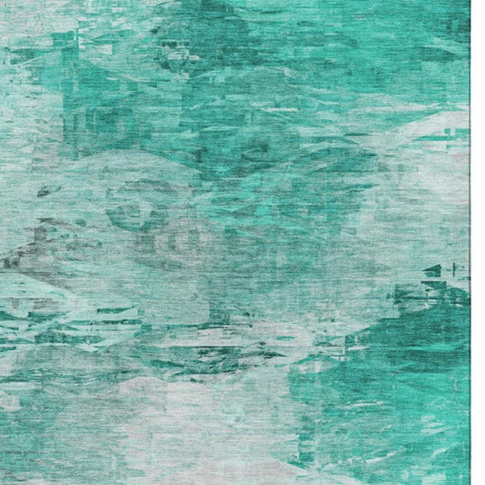 10' X 14' Abstract Washable Area Rug With UV Protection (650746) - Teal / Ivory