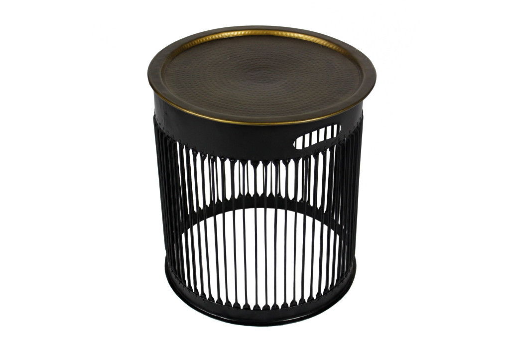 Iron Round Drum End Table - Brass