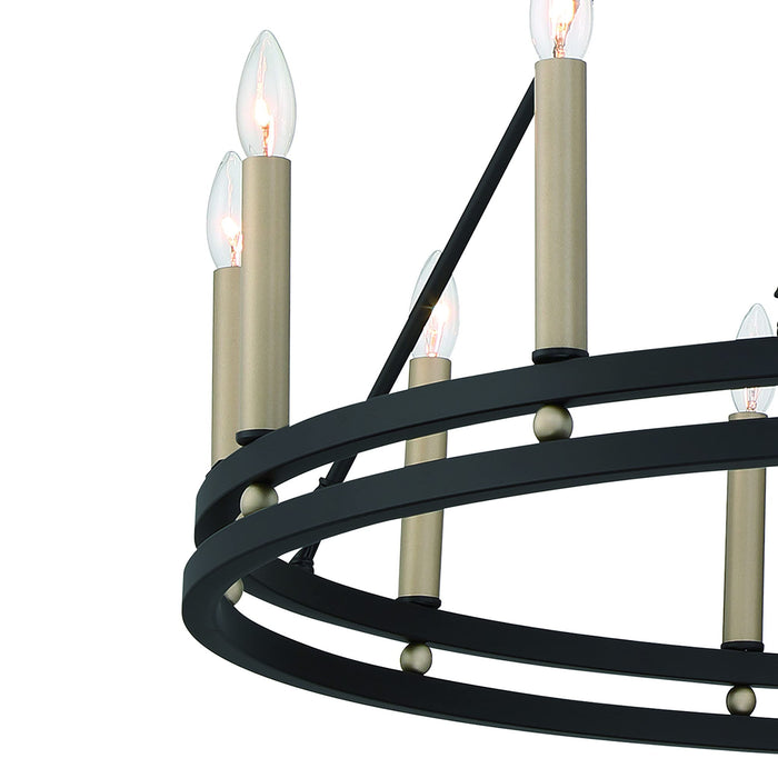 Candle Style Twelve Light Metal Dimmable Chandelier - Black / Gold