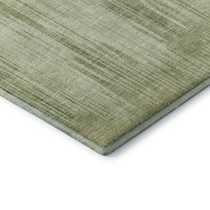 10' X 14' Striped Washable Area Rug With UV Protection (670988) - Artichoke Green / Ivory