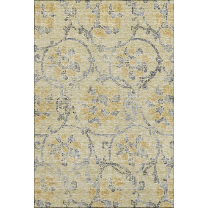 10' X 14' Traditional Floral Washable Area Rug With UV Protection - Gold
