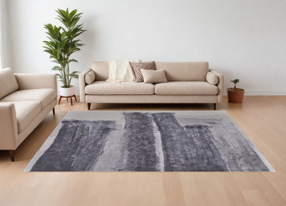 8' x 10' Abstract Hand Tufted Area Rug - Dark Gray And Ivory