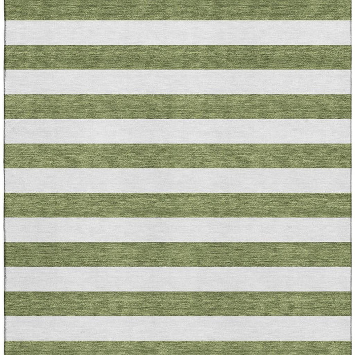 10' X 14' Striped Washable Area Rug With UV Protection (647620) - Olive Green / Ivory