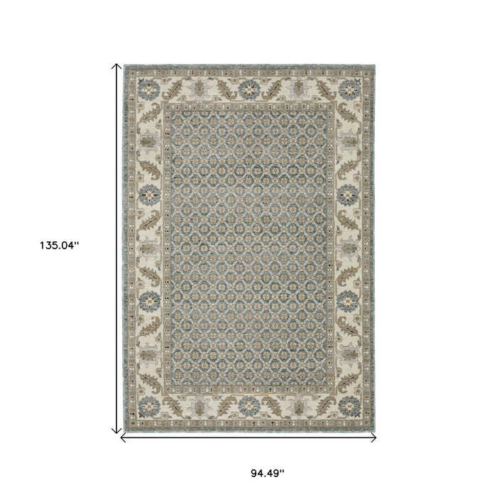 8' X 11' Oriental Area Rug - Blue And Ivory