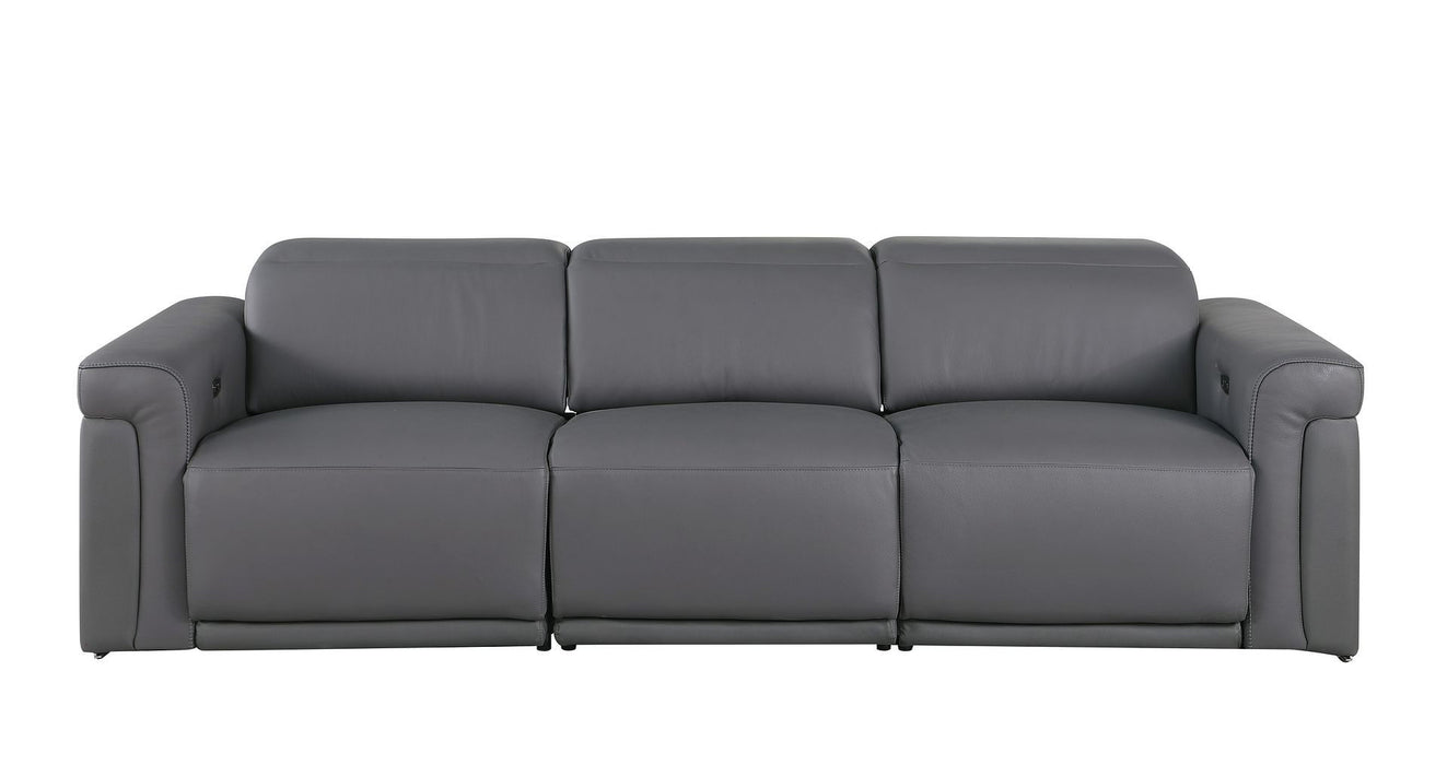 Top Grain Leather Reclining Metal USB Sofa (720430) - Dark Gray