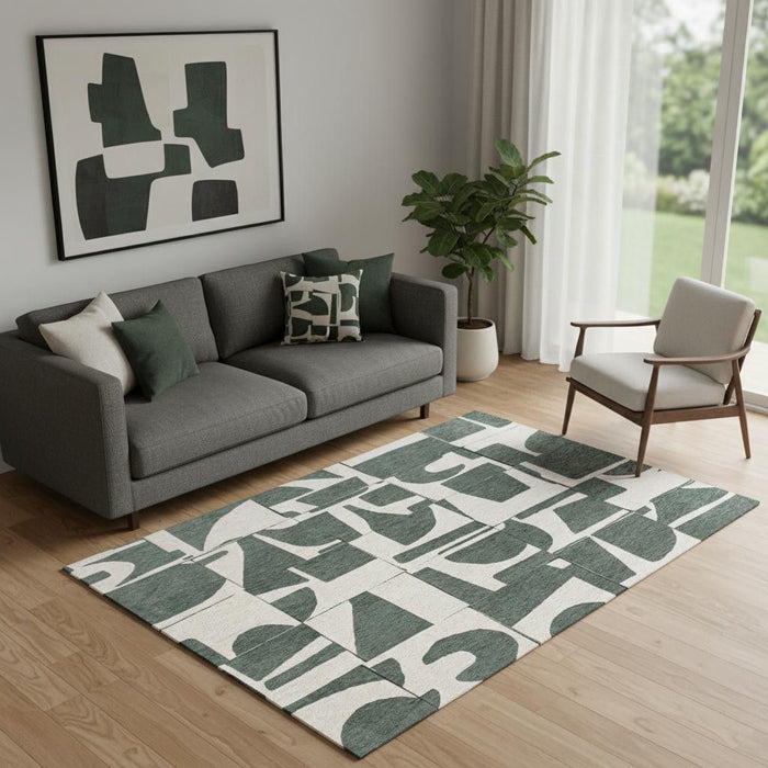 6' X 8' Geometric Washable Area Rug (551966) - Gray / Green
