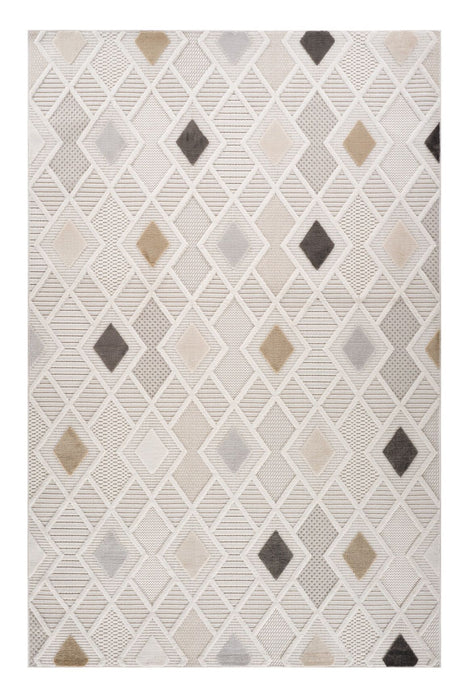 8' x 11' Modern Abstract Distressed Polyester Area Rug - Cream And Beige