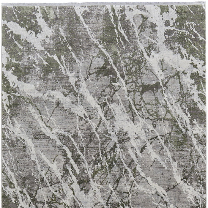 7' X 10' Bohemian Abstract Viscose Power Loom Area Rug With Fringe - Taupe And Gray